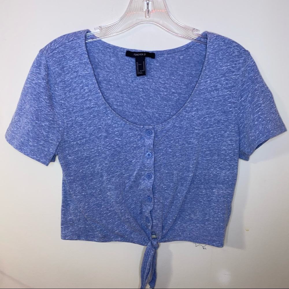 Blue Forever 21 Button down crop top